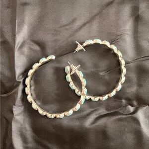 Lucky Brand Silver and Turquoise Hoop Earrings